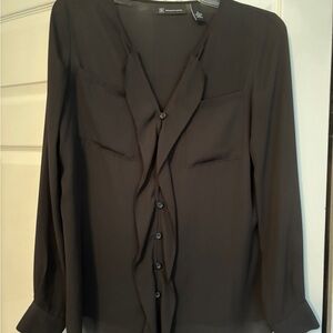 INC International Concepts Black Ruffle Blouse